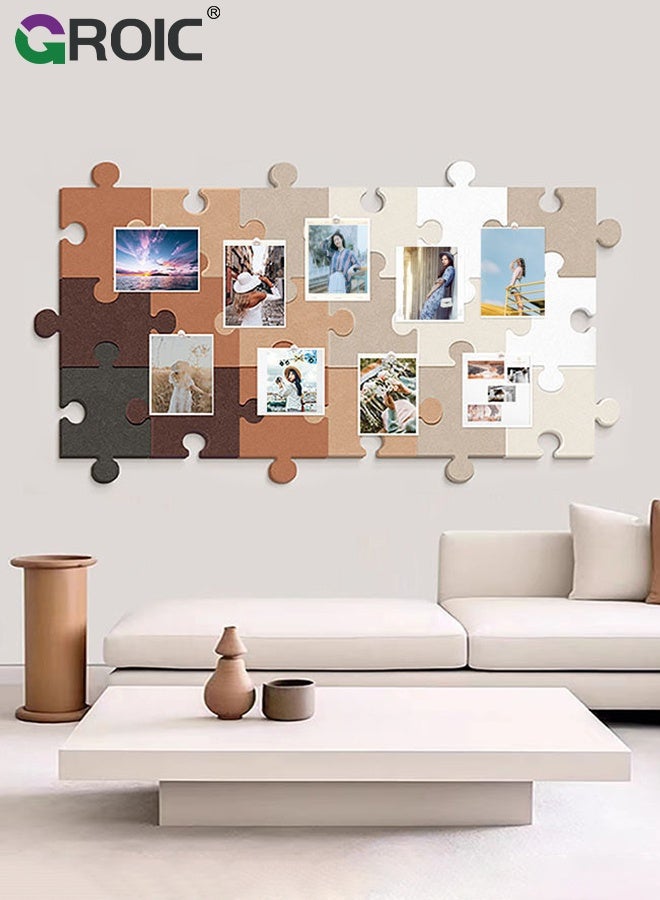GROIC 15Pcs Puzzle Felt wall, Decorative Picture Framed, Foldable Felt Notice Vision Board Photo Display Board for Office Home School Wall, Self-Adhesive Photo Display and Storage Board, Felt Puzzle Wall - Image 2